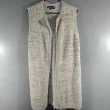 Absolutely Famous Sleeveless Open Sweater Vest White W/ Gold Strands Size Xl