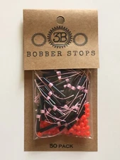 50 Pack String Slip-Knot Bobber Stops Pink with Red Beads 