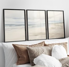 Landscape Wall Art Prints Set of 3 Neutral Watercolour Beach Sea Poster Prints