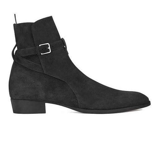 British Men Casual Pointy Toe Buckle Real Leather Suede Ankle Chelsea Boot Shoes - Picture 14 of 17