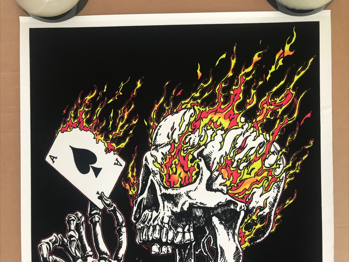 Original 2000s Velvet Flaming Skull Poster Ace Of Spades Poster