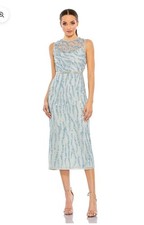 NWT Mac Duggal A93765 Beaded sequin Midi Dress Ice Blue Sleeveless Size 4