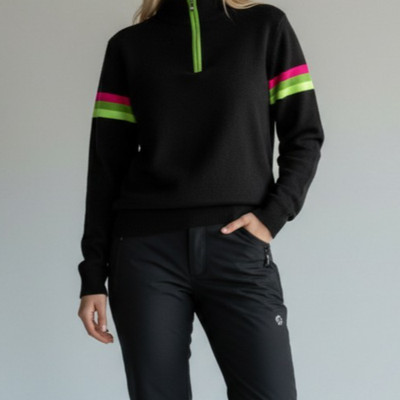 Meister Sports Knits Black Wool Blend 1/4 Zip Pullover Sweater Women Large