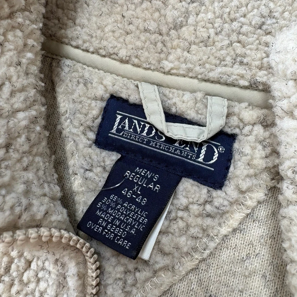 Años 90 Lands End Deep Pile Cremallera Vellón Cuarto Cremallera Avena Crema Raro XL Foto 3 de 4