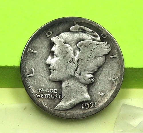 1921 Mercury Dime grades Good Details  Obverse Scratches