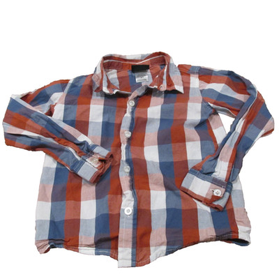 Boys Rock Button Up Dress Shirt Boys 5T Orange Blue Plaid Long Sleeve Collared