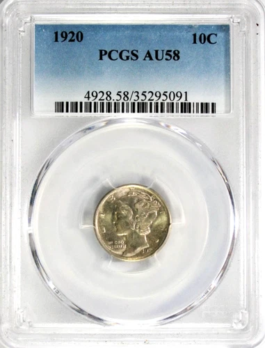 1920 Mercury Dime PCGS AU-58 #GA6-91 "90% Silver"