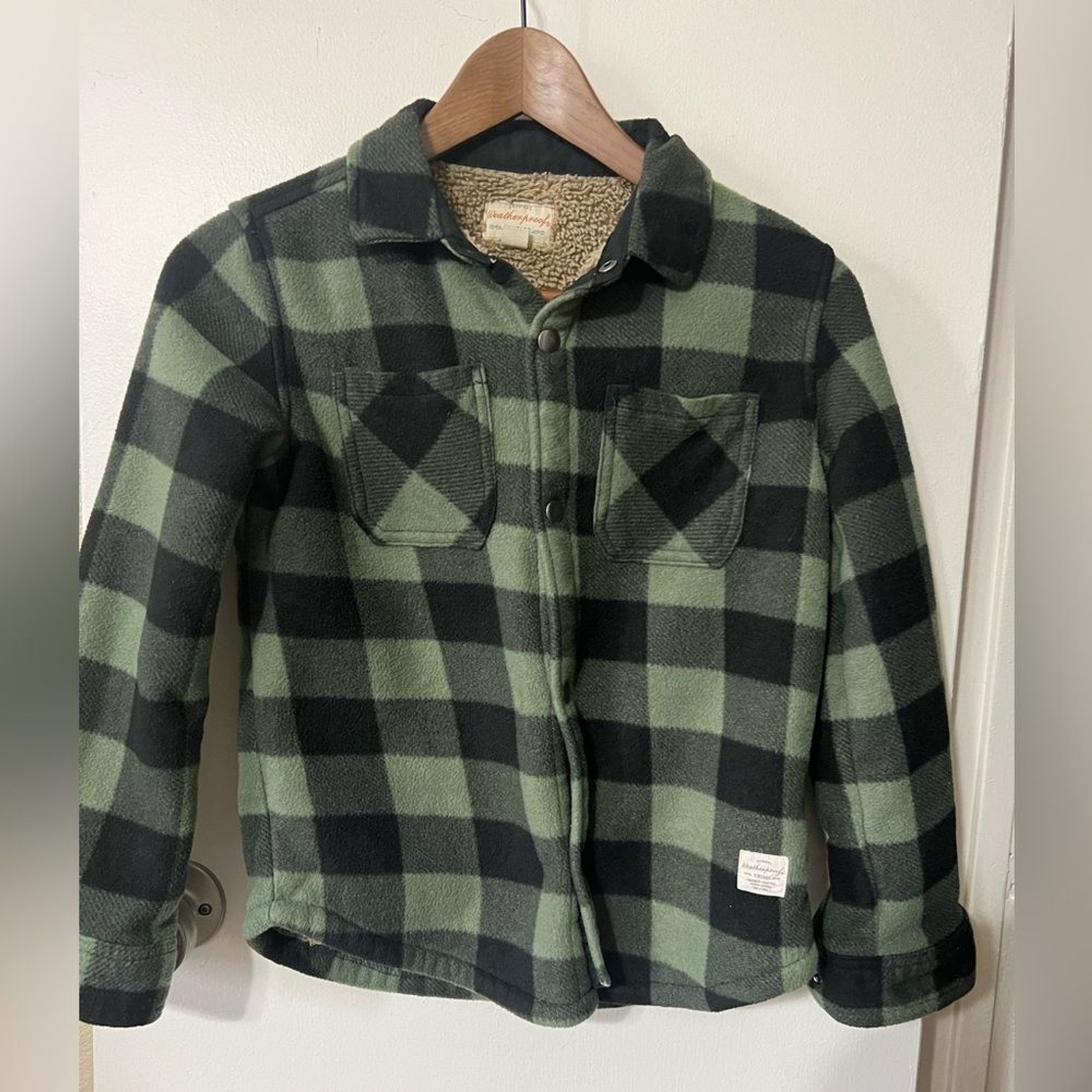 Weatherproof Vintage Boys Sherpa-Lined Flannel Jacket SzS (7/8) Green/Black I