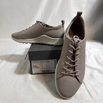 Ecco Flexure Runner Shoes Women 9-9.5 W Taupe Lace Up Flat Rubber Sole In Box