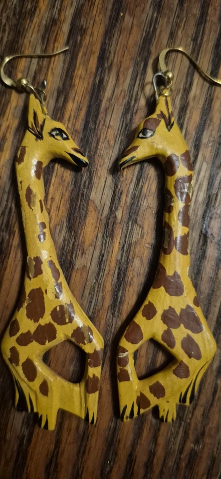 Wooden Giraffe Drop Earrings 3" Long - Image 2 of 4