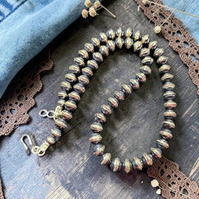 16'' NAVAJO Pearls 7mm Desert Southwest Native Bench Beads Silver Squash Necklace
