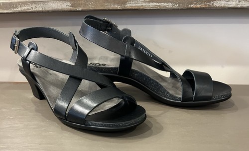 SAS Nouveau Ladies Black Leather Strappy Sandal Open Toe Block Heel 6.5M EUC - Picture 2 of 8