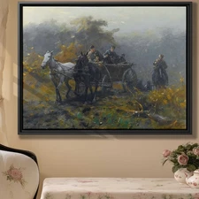 Vintage Horse Cart Canvas Print Rustic Farmhouse Wall Art for Country Decor