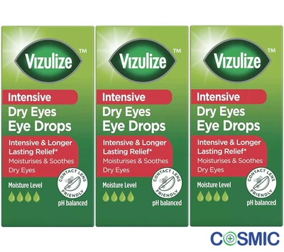 3 X Vizulize Intensive Dry Eye Drops 10 ml Long Lasting relief