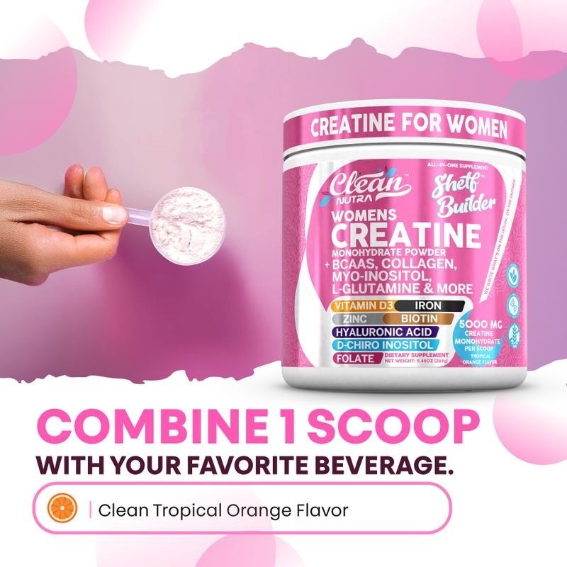 Clean Nutra Women's Creatine Monohydrate Powder with BCAAs Collagen Myo-Inositol