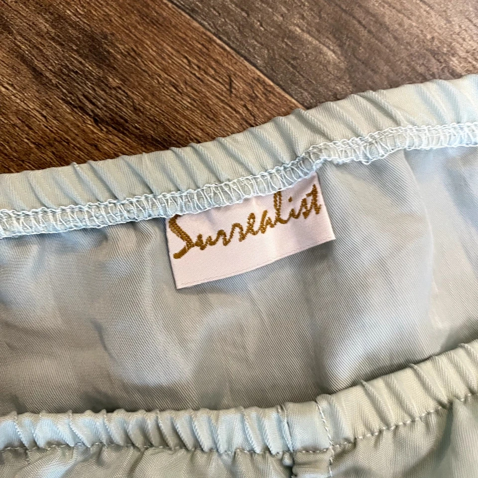 Surrealist Women's Light Blue Draped Embroidered Flower Skirt Sz 3 - Image 2 of 4