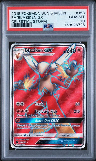 2018 POKEMON SUN & MOON CELESTIAL STORM #153/168 FULL ART/BLAZIKEN GX PSA 10