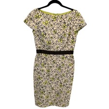 Talbots Cynthia Howie Green Black Butterfly Floral Cotton Sheath Dress Size 4