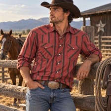 VTG Wrangler Shirt Men 2XL Red Stripped Western Pearl Snap Rodeo Cowboy