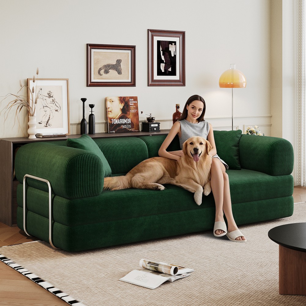 78.8" Compression Sofa Convertible Floor Sofa Bed Futon Couch Sleeper Bed Green