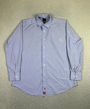 David Donahue Shirt Mens 17.5 34/35 Blue Purple Check Trim Fit Dress Cotton