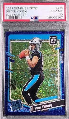 2023 Panini Donruss Optic #213 Bryce Young Blue Glitter PSA 10