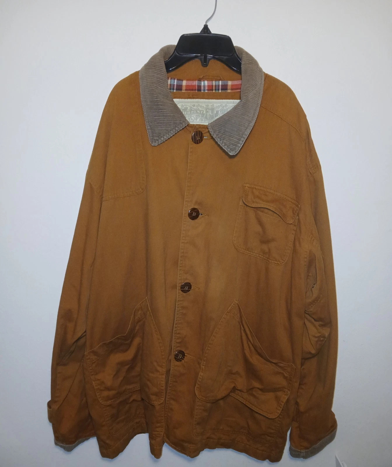 Vintage JL Colebrook Mens Barn Jacket Plaid Lining Size Large Lightweight Coat
