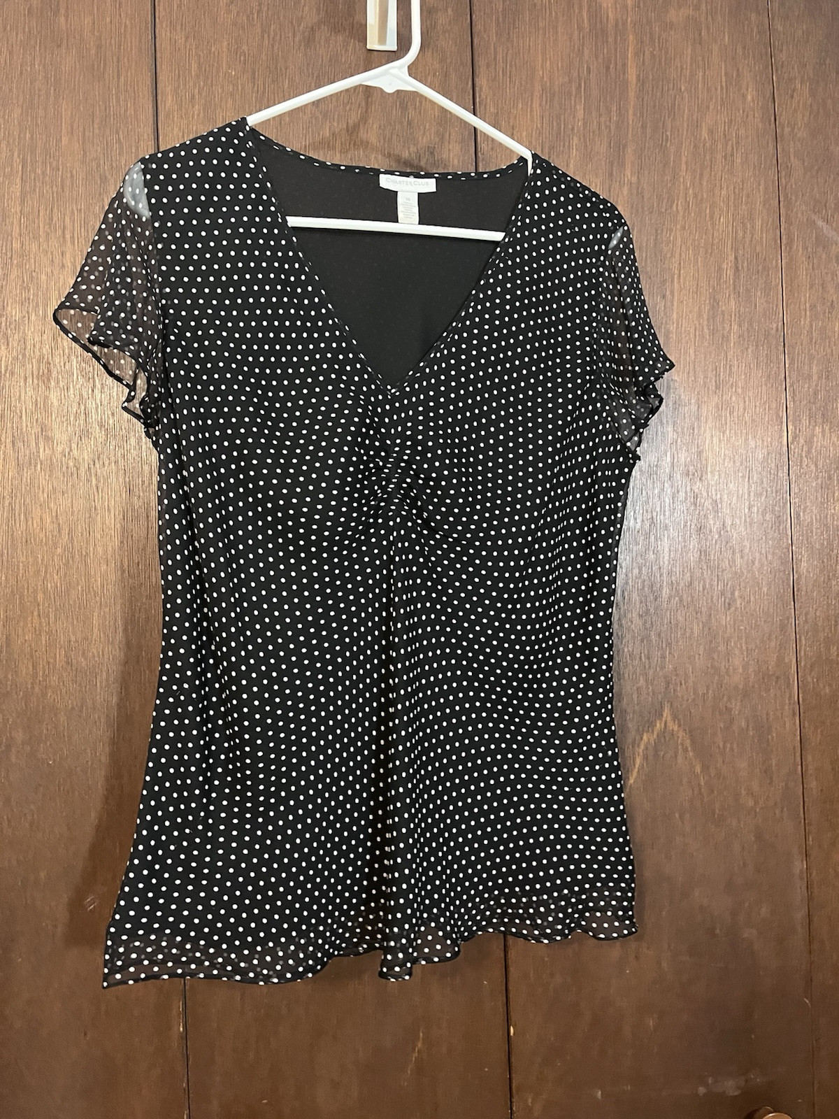 Charter club Blouse Size 14 black, and white polkadot