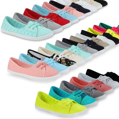 Damen Ballerinas Sneakers Slip-ons Stoffschuhe Flats 99495 Schuhe