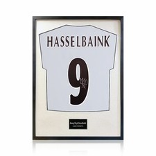 Jimmy Floyd Hasselbaink Signed Framed Leeds Football Shirt in White
