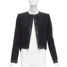 GIVENCHY black wool silk trim high low hem minimal classic jacket FR38 M