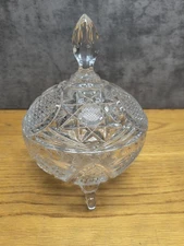 Vintage Crystal Cut Covered Candy Dish Star Design