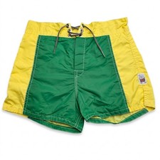 Vtg Birdwell Beach Britches Board Shorts Mens 26 Green Yellow Surf Swim Trunks
