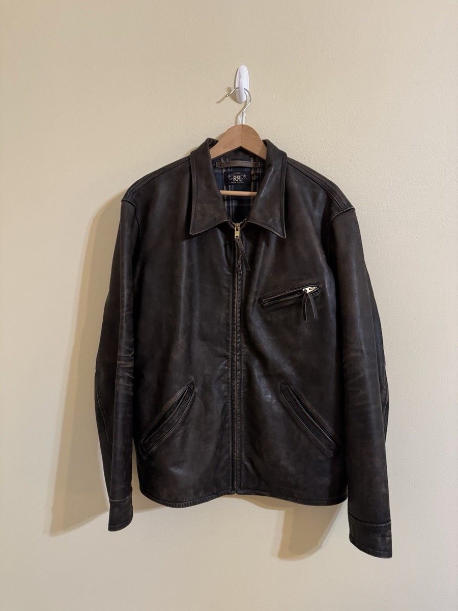 RRL Double RL Ralph Lauren Leather Jacket Black Over Brown XL | eBay
