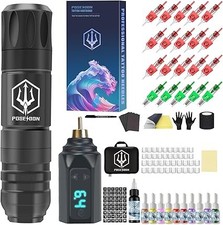 POSEIDON Cordless Tattoo Machine Kit with 20 Tattoo Cartridge Needles Ink Set