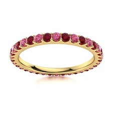 Full Eternity Round Ruby  Pink Topaz 925 Sterling Silver Gold Plated Women Ring