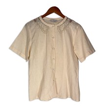 Vintage Westminster Lace Linen Cotton Blouse Size 8 Ivory Lace Detail USA Made