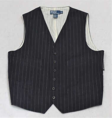 Polo Ralph Lauren Vest Navy Pinstripe Wool Blend Vintage