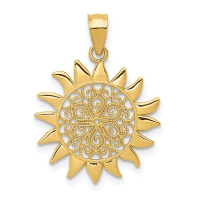 Echt 14kt Gelbgold poliert filigran Sonne Anhänger