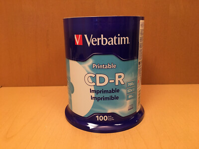 Verbatim 98493 52x CD-R White Inkjet Hub Printable 100 Pack Spindle