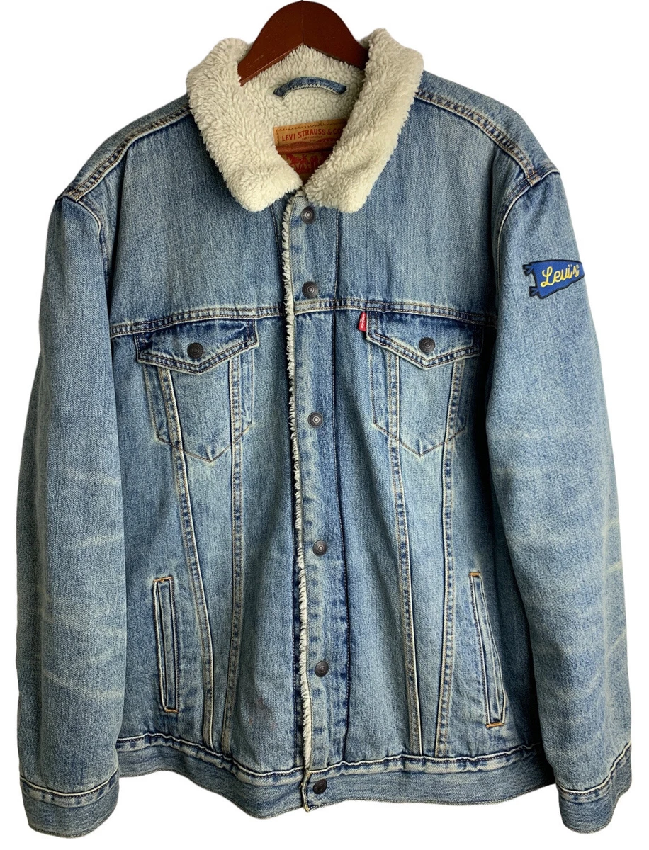 LEVI S Trucker Jacket Button Up Sherpa Denim Jean Patched Coat Men