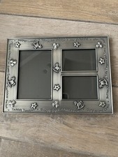 Vintage Pewter Nursery Heirloom Three Photograph Baby  s Frame