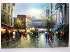 Oil on Canvas Place de la Madeleine Paris, France Impressionist Painting Signed