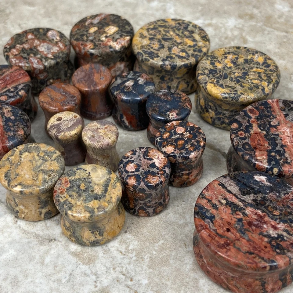 Pair of Leopard Skin Jasper Stone Double Flare Plugs gauges - Image 3 of 4