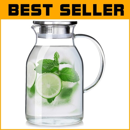 Stovetop Safe 68oz Glass Pitcher with Lid - Perfect for Iced Tea, Coffee & More