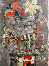 Antique Lithography Aizpiri Bouquet Poppy Still Life Window Box Bird