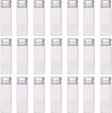 MaxMau 24 Tiny Jars w Aluminum Screw Lids, Small Mini Glass Bottles, Clear Vials