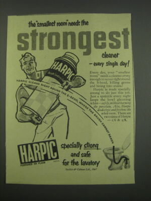 1955 Harpic cleaner Ad - The smallest room needs the strongest cleaner