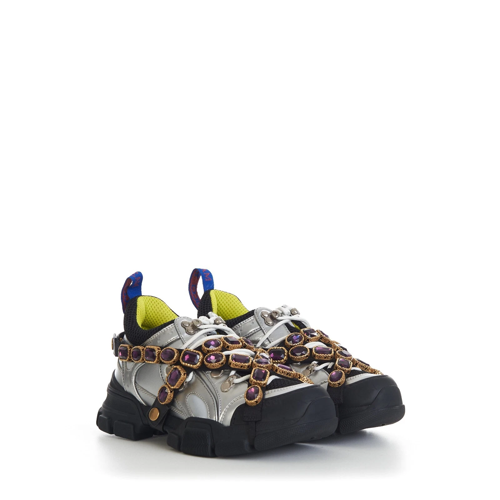 Baskets Flashtrek GUCCI argent métallisé avec cristaux amovibles