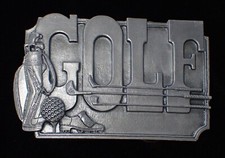 GOLF WITH CLUBS/BALL/BAG PEWTER BELT BUCKLE SISKIYOU NEW 